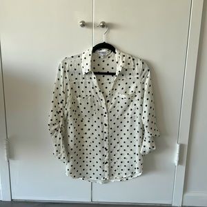 White with black polka dots button down portofino